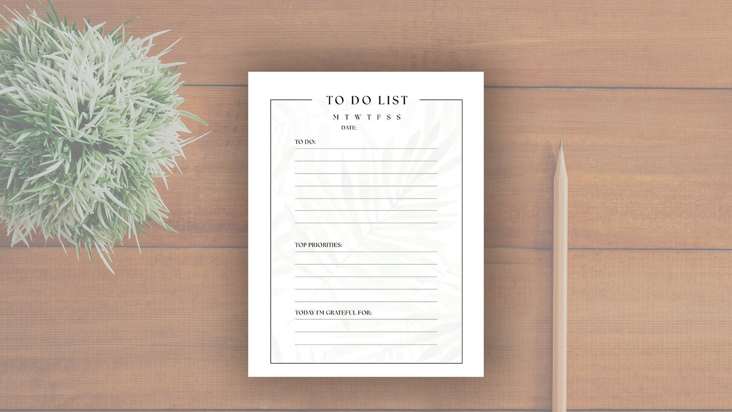 To Do List For Daily Or Weekly Organizing Template Minimalistic US Letter, A3, A4 Printable Instant Download